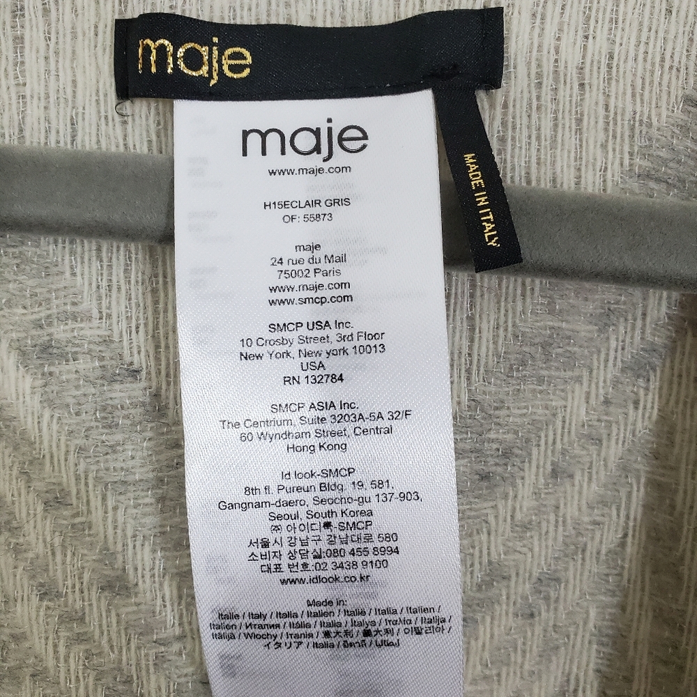 Maje Gray and Cream Geometric Knit Poncho - Picture 7 of 8